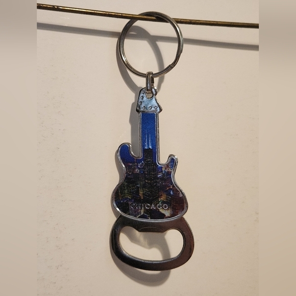 Accessories - Chicago cityscape guitar shaped metal bottle opener